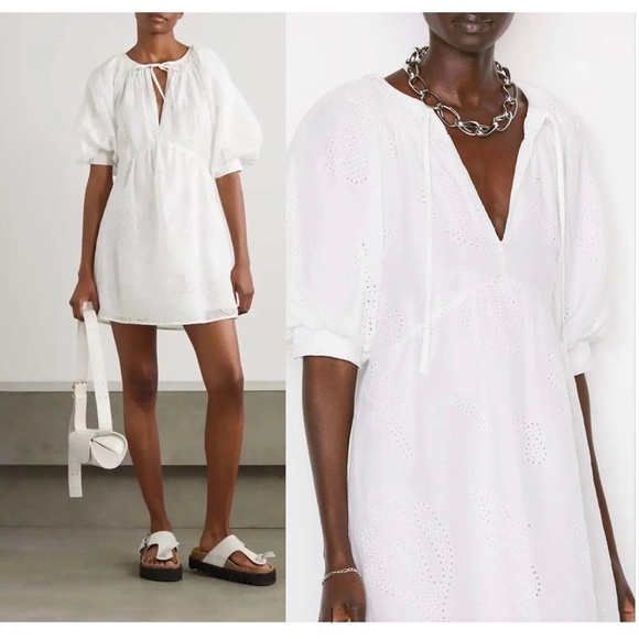 FRAME White Eyelet Puff Sleeve Mini dress Size Medium - Picture 4 of 9